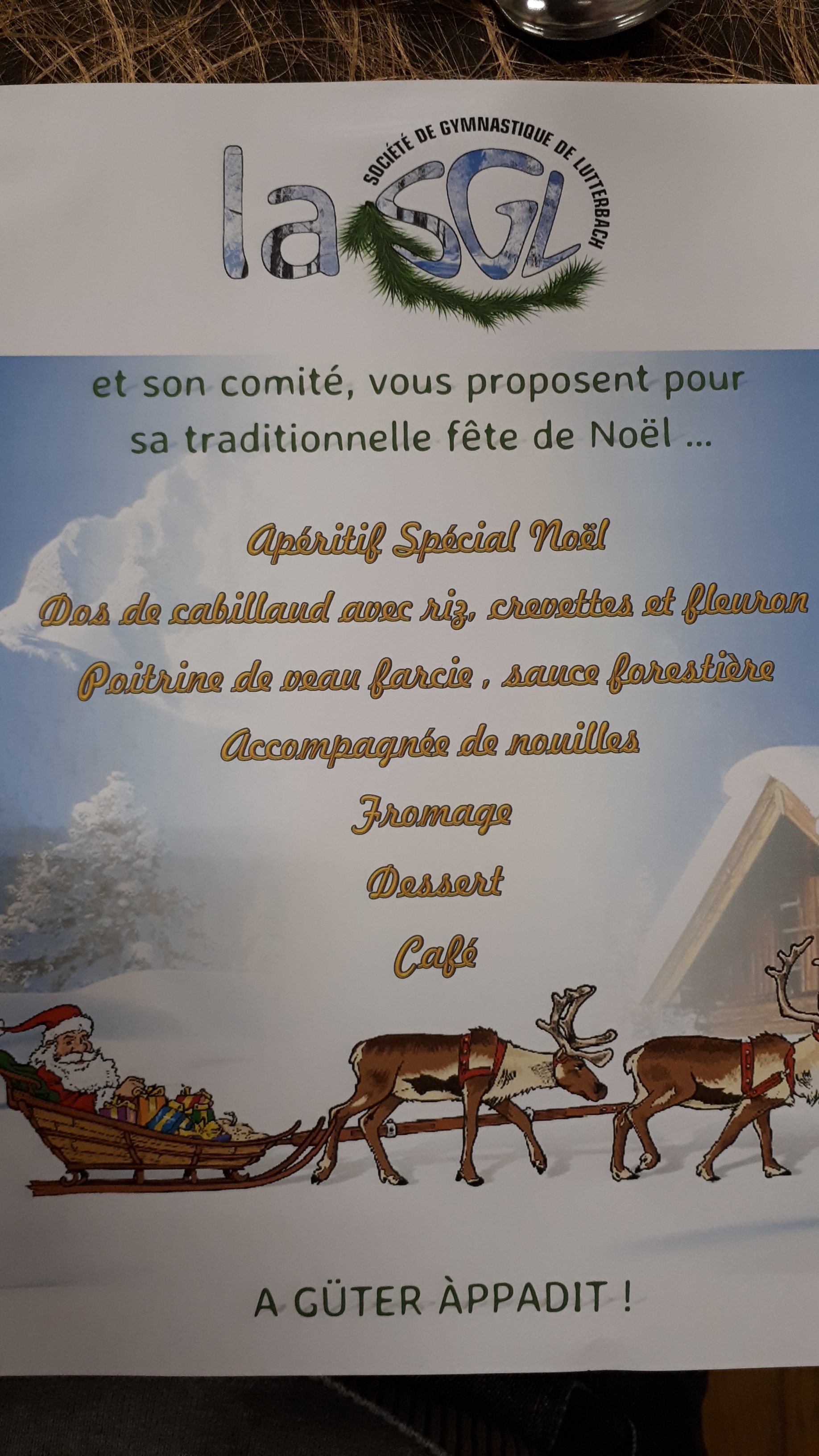 Repas de Noël à la SGL : le menu, le 10/12/2017